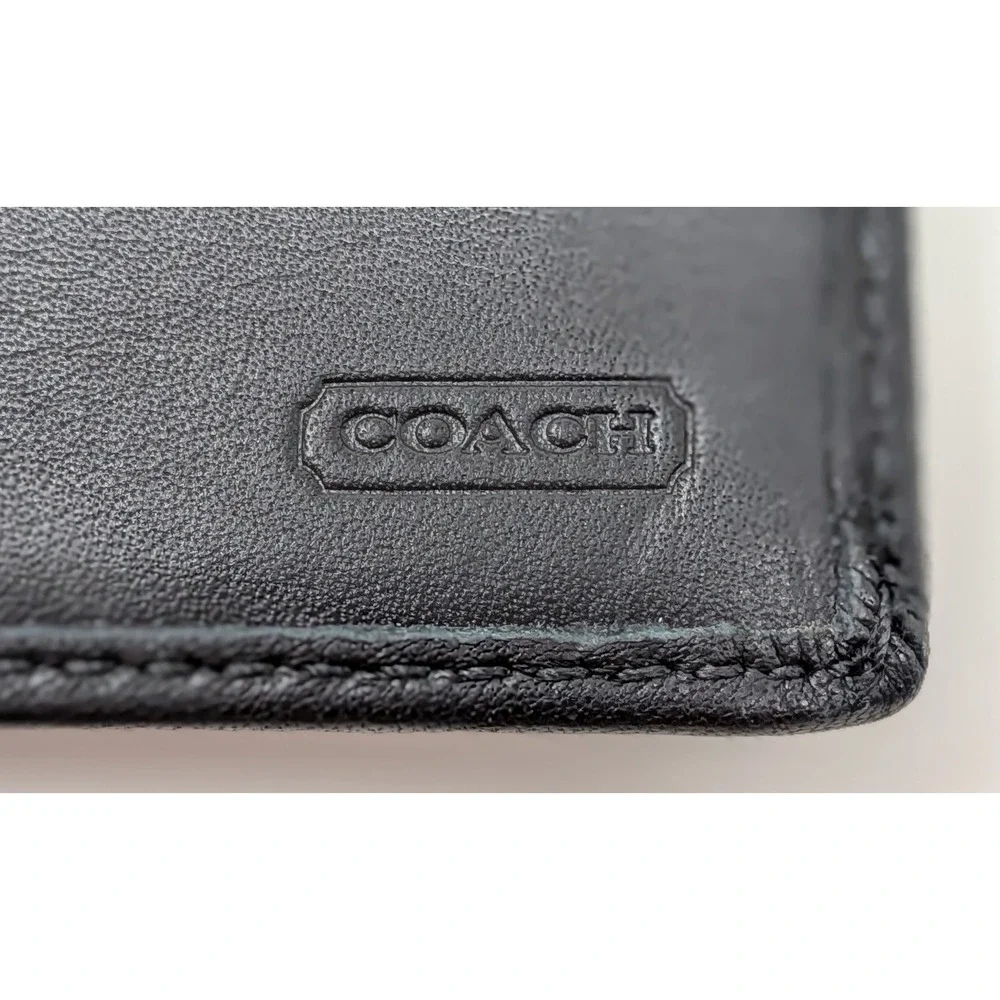 Coach Checkbook Cover Wallet Bi-Fold Soft Leather Pen Holder Black